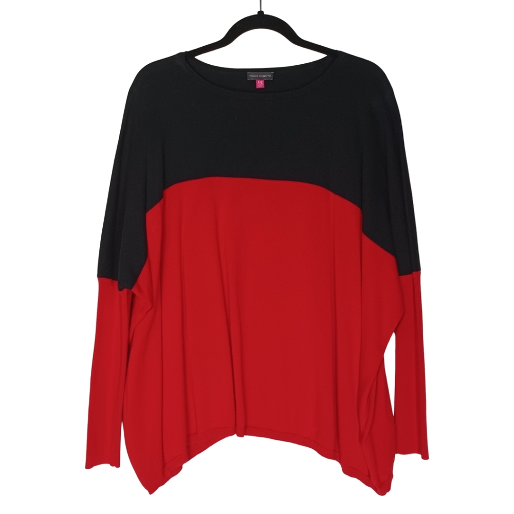 VINCE CAMUTO Red Black Colorblock Extended Shoulder Oversized Sweater Top Small